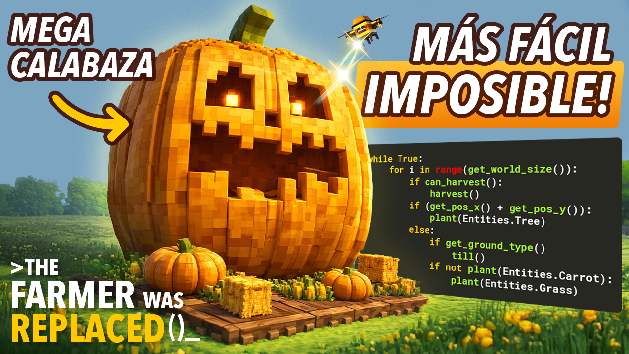 Giant voxel pumpkin next to Python code, titled Mega Calabaza
