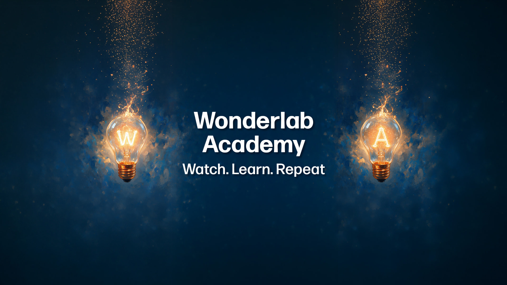 Wonderlab Academy banner with two glowing lightbulbs